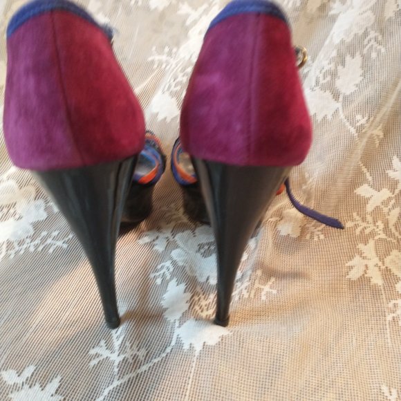 Bakers platform stiletto pumps multi color strappy faux suede ankle stra… - Picture 3 of 6